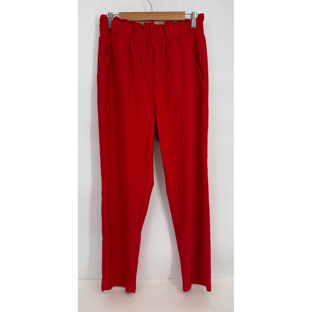 Grace Karin Red Paperbag Waist Tapered Leg Pants Sz XL High Rise Stretch Pockets